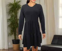 Yasmin Casual Knit Dress with V-Neck in Black