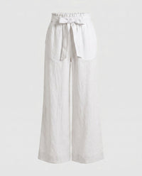 Yasmin Casual Linen Trousers with Elastic Waist in Beige