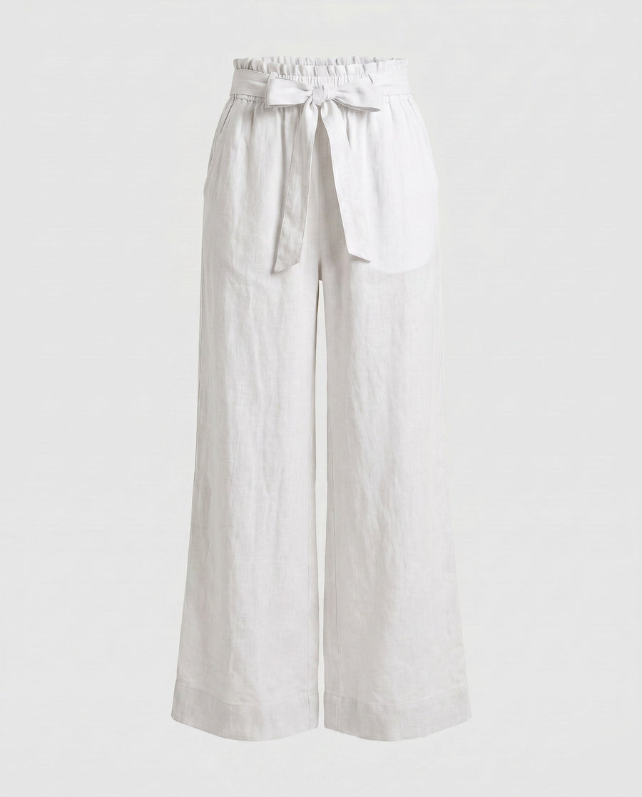 Yasmin Casual Linen Trousers with Elastic Waist in Beige