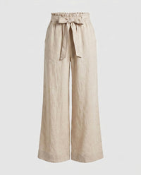 Yasmin Casual Linen Trousers with Elastic Waist in Light Yellow