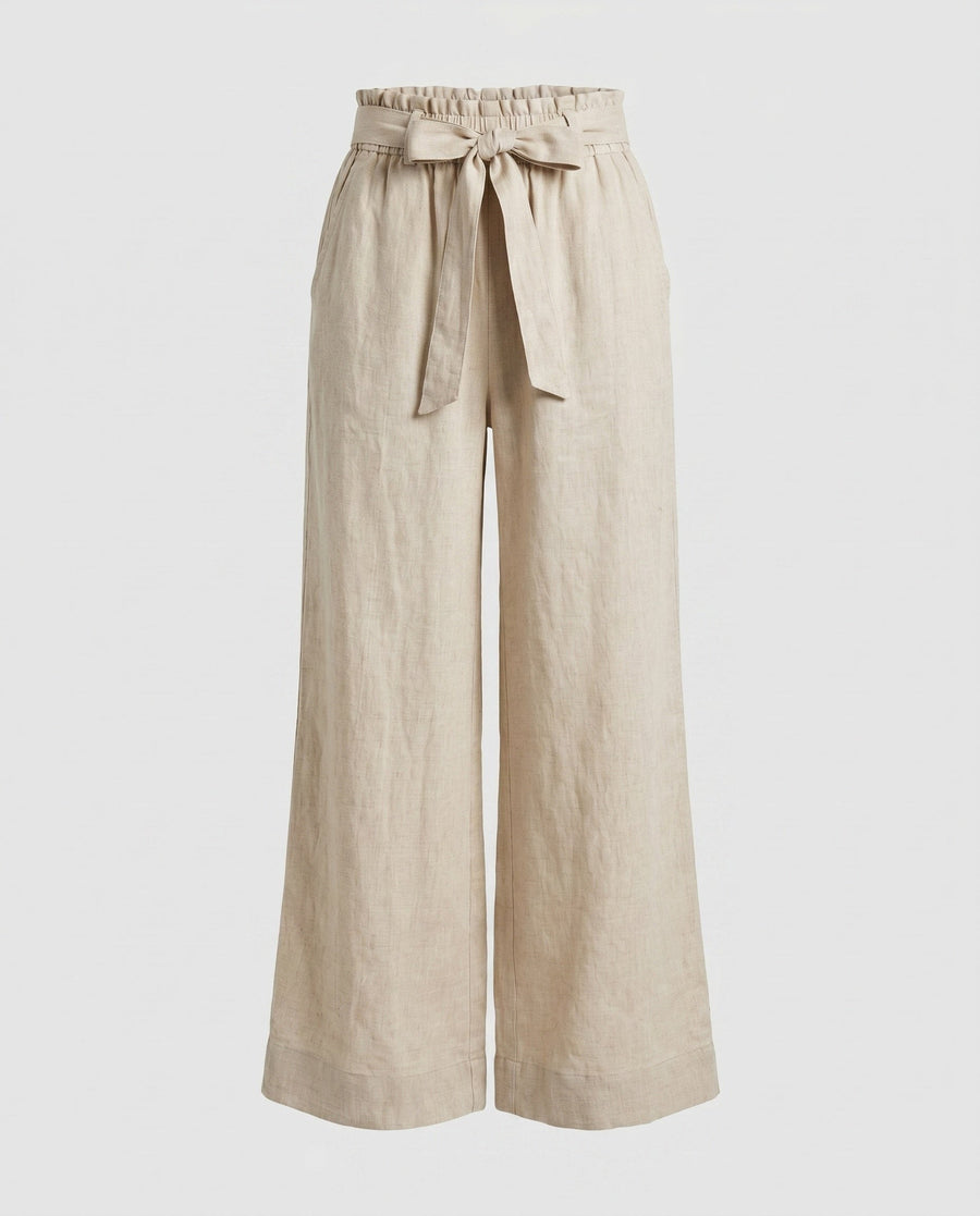 Yasmin Casual Linen Trousers with Elastic Waist in -