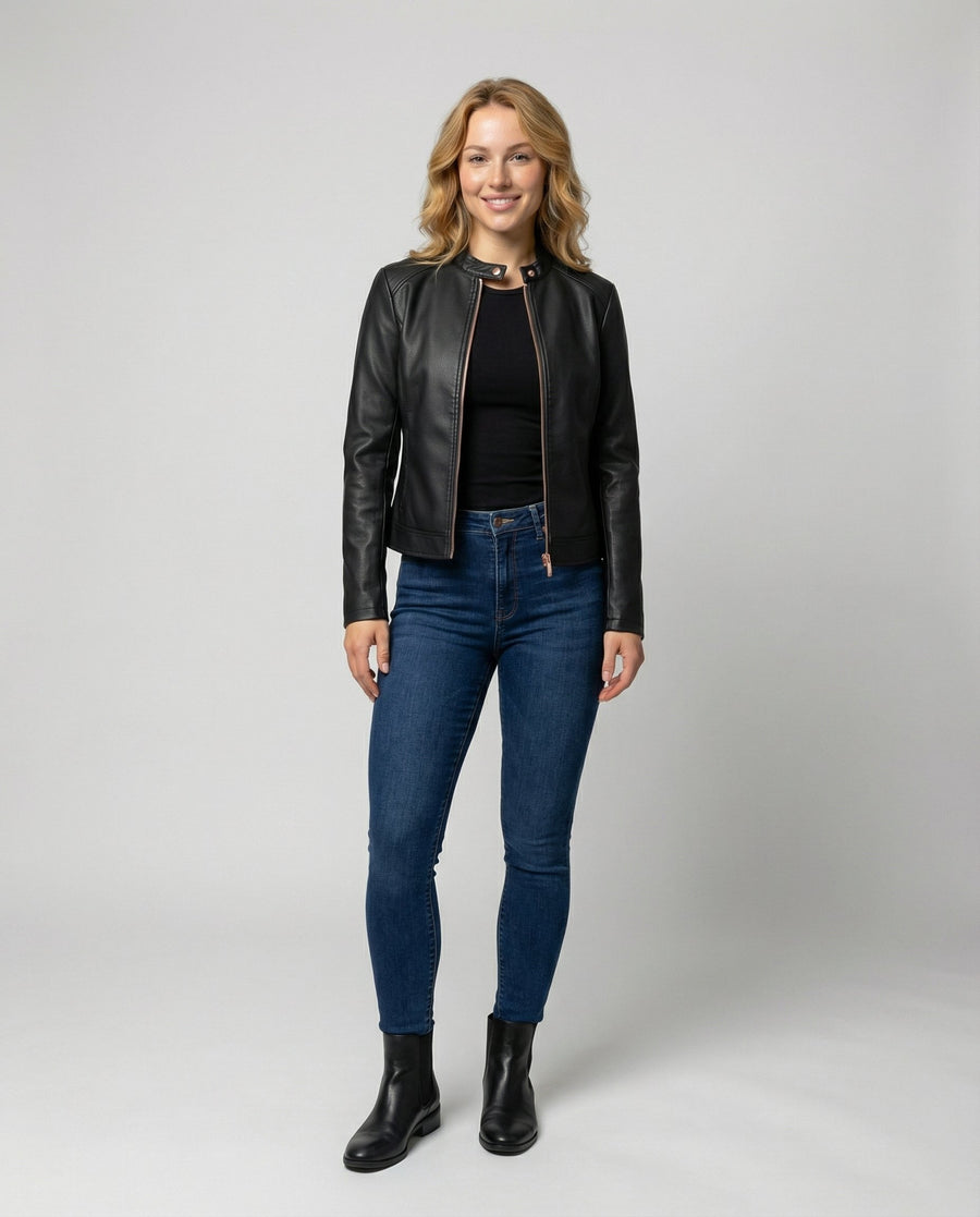 Yasmin Elegant Leather Jacket in Black