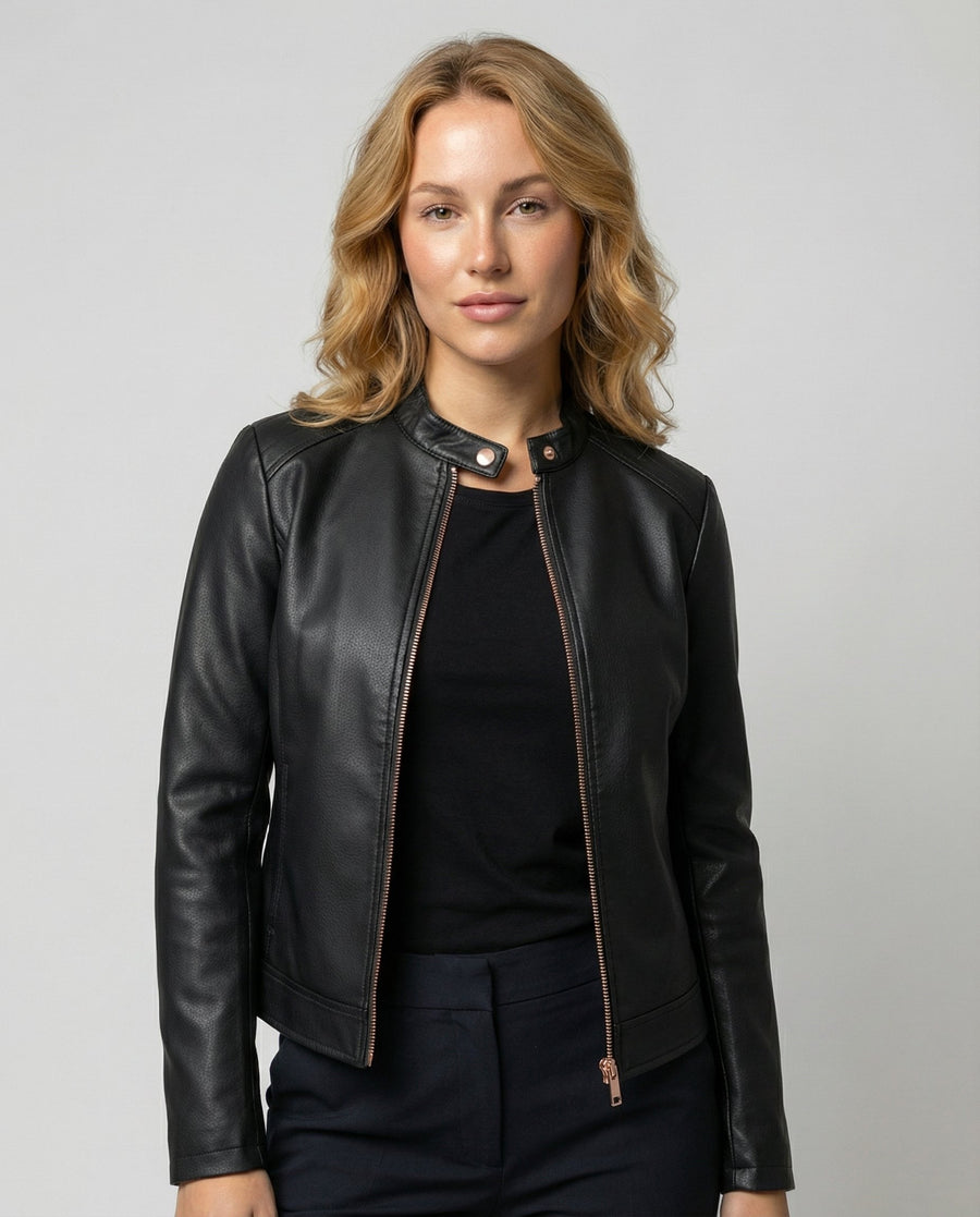 Yasmin Elegant Leather Jacket in Black