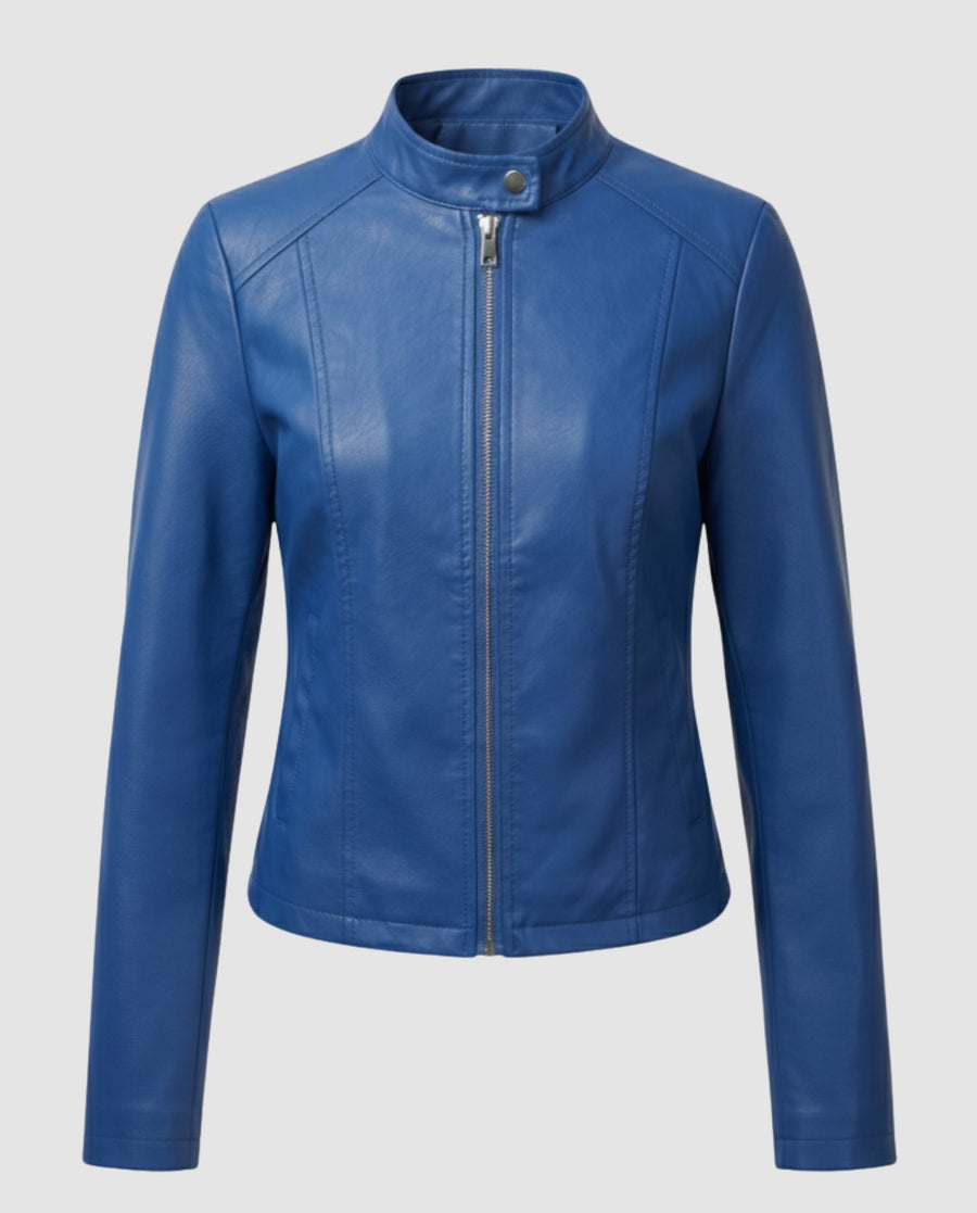 Yasmin Elegant Leather Jacket in Blue