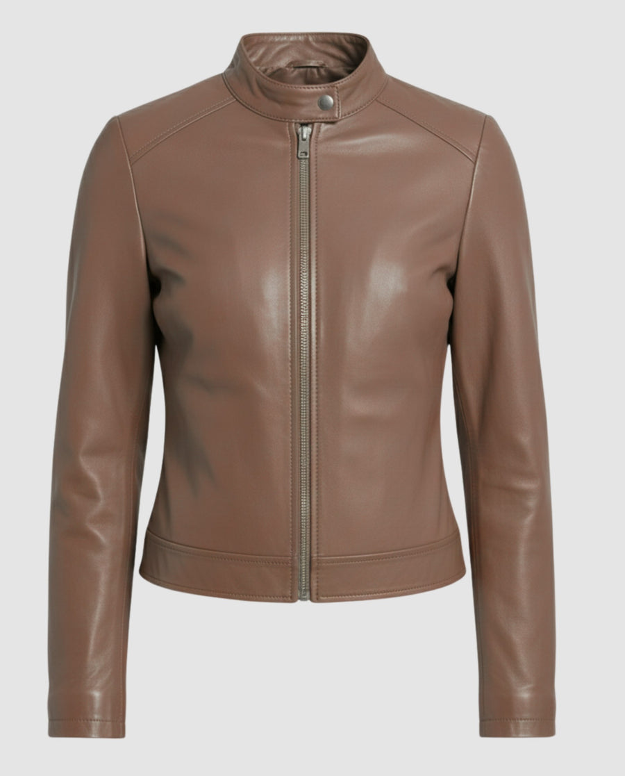 Yasmin Elegant Leather Jacket in Brown