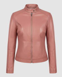 Yasmin Elegant Leather Jacket in Pink