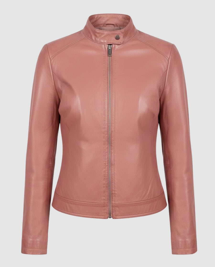 Yasmin Elegant Leather Jacket in Pink