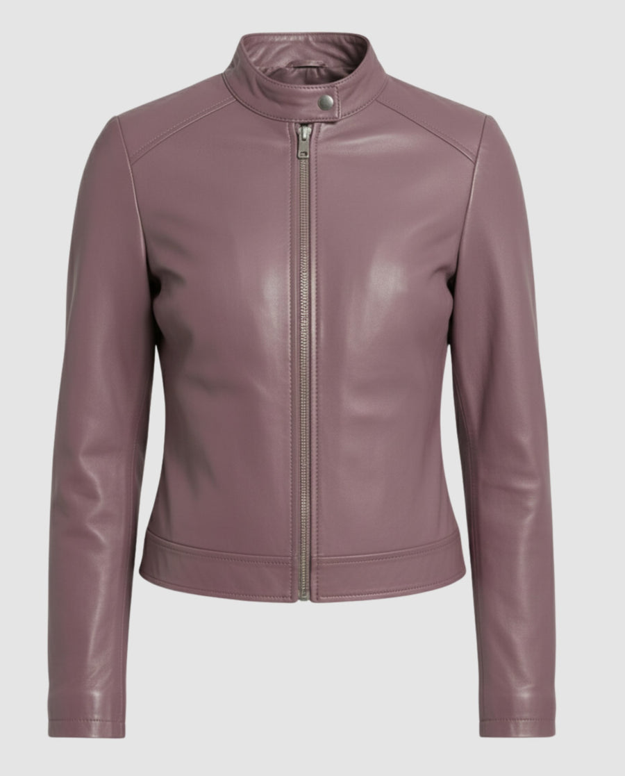 Yasmin Elegant Leather Jacket in Purple