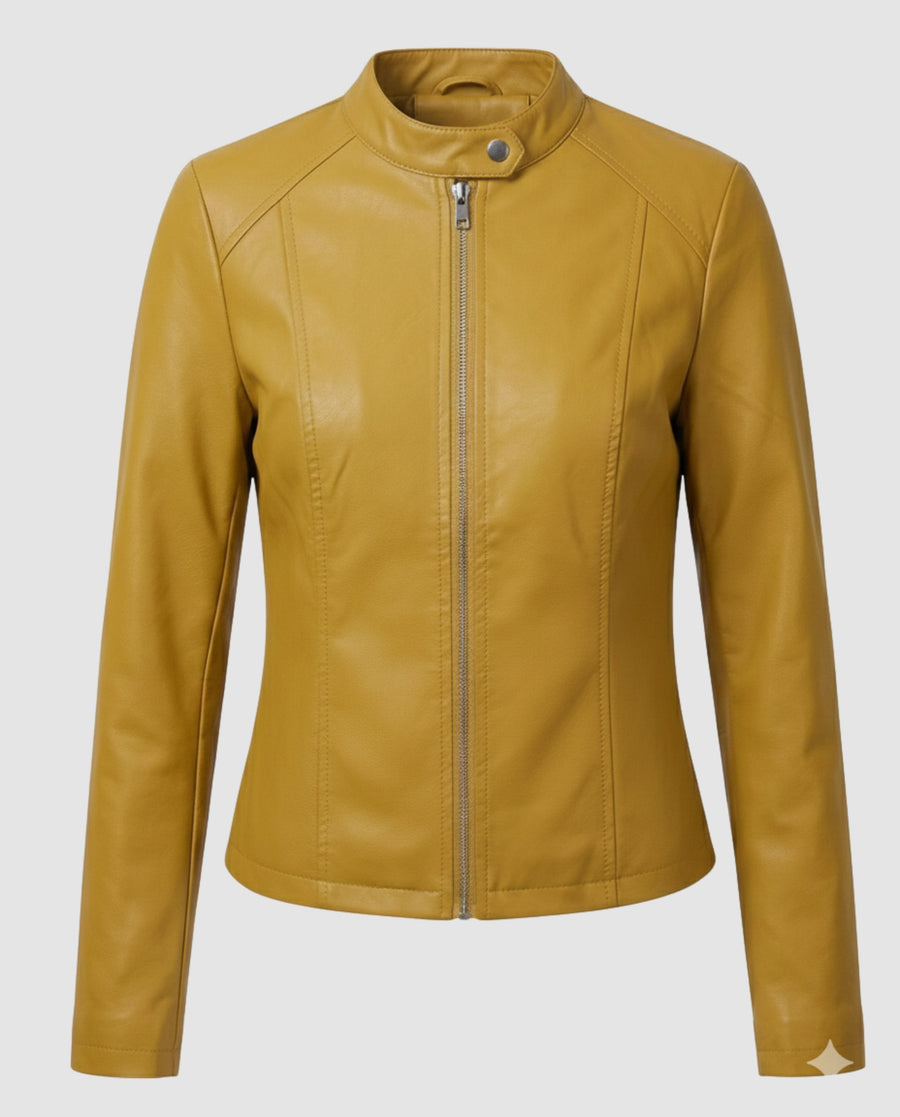Yasmin Elegant Leather Jacket in Yellow