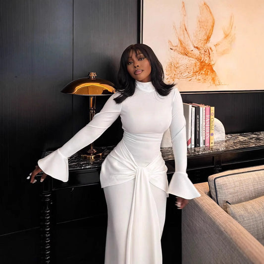 Yasmin Elegant Maxi Dress with Long Sleeve and Side Split