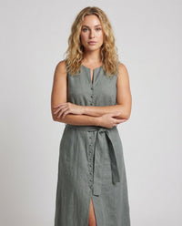 Yasmin Linen Blend Midi Dress with Button Front