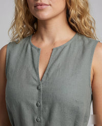 Yasmin Linen Blend Midi Dress with Button Front