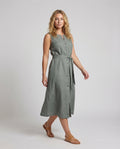 Yasmin Linen Blend Midi Dress with Button Front