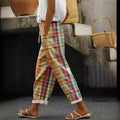 Yasmin Linen Trousers with Drawstring Waist and Checked