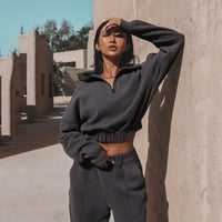 Yasmin Shirt with Zip Front and Ruffles in Grey