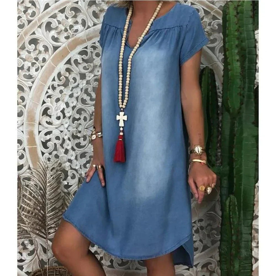 Yasmin™ Relaxed Denim Summer Dress in Blue