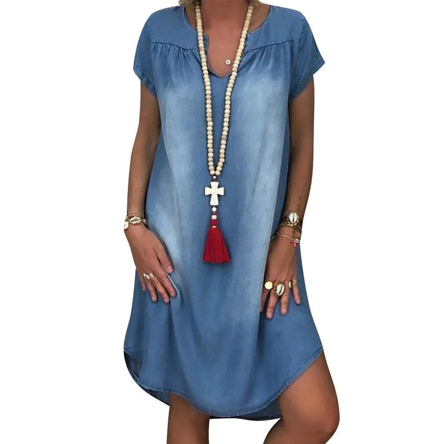 Yasmin™ Relaxed Denim Summer Dress in Blue
