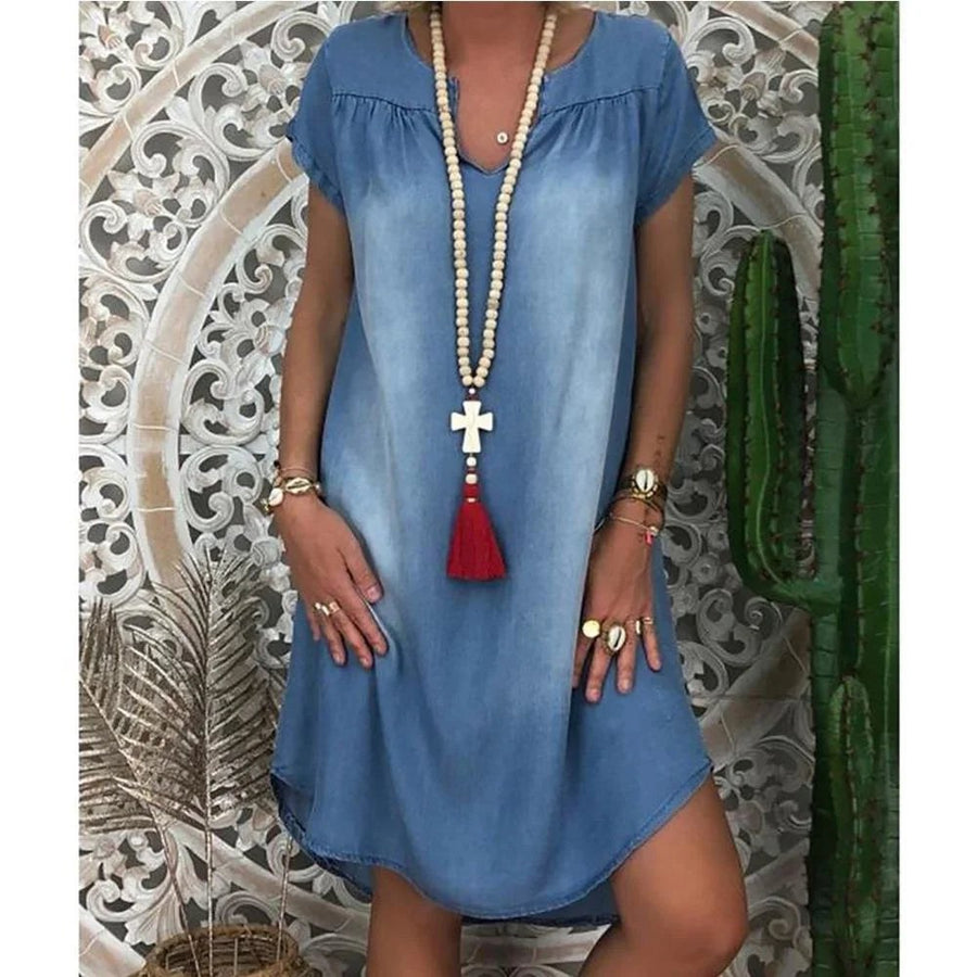 Yasmin™ Relaxed Denim Summer Dress in Blue