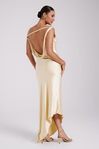 Yvette Asymmetrical Slip Maxi Dress in Emerald