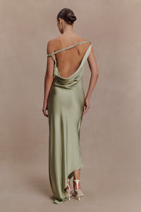 Yvette Asymmetrical Slip Maxi Dress in Emerald