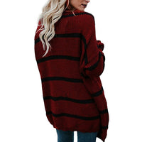 Yvette Casual Knit Cardigan with Striped in Chestnut