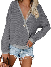 Yvette Casual Sweater with V-Neck in Black