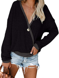 Yvette Casual Sweater with V-Neck in Black