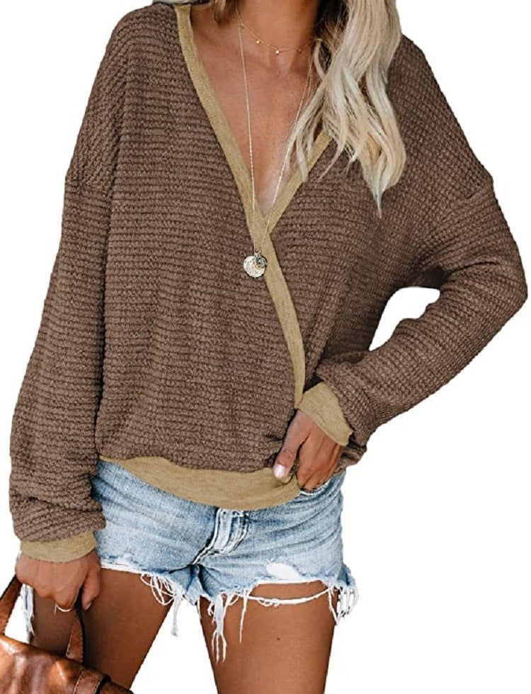 Yvette Casual Sweater with V-Neck in Brown