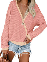 Yvette Casual Sweater with V-Neck in Green