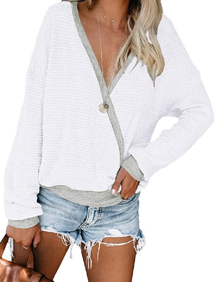 Yvette Casual Sweater with V-Neck in White