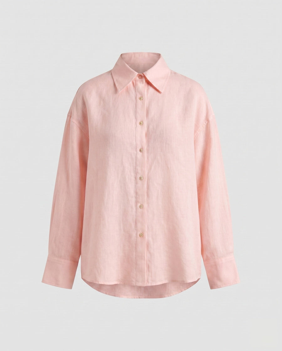 Zara Casual Linen Blouse in Light Pink