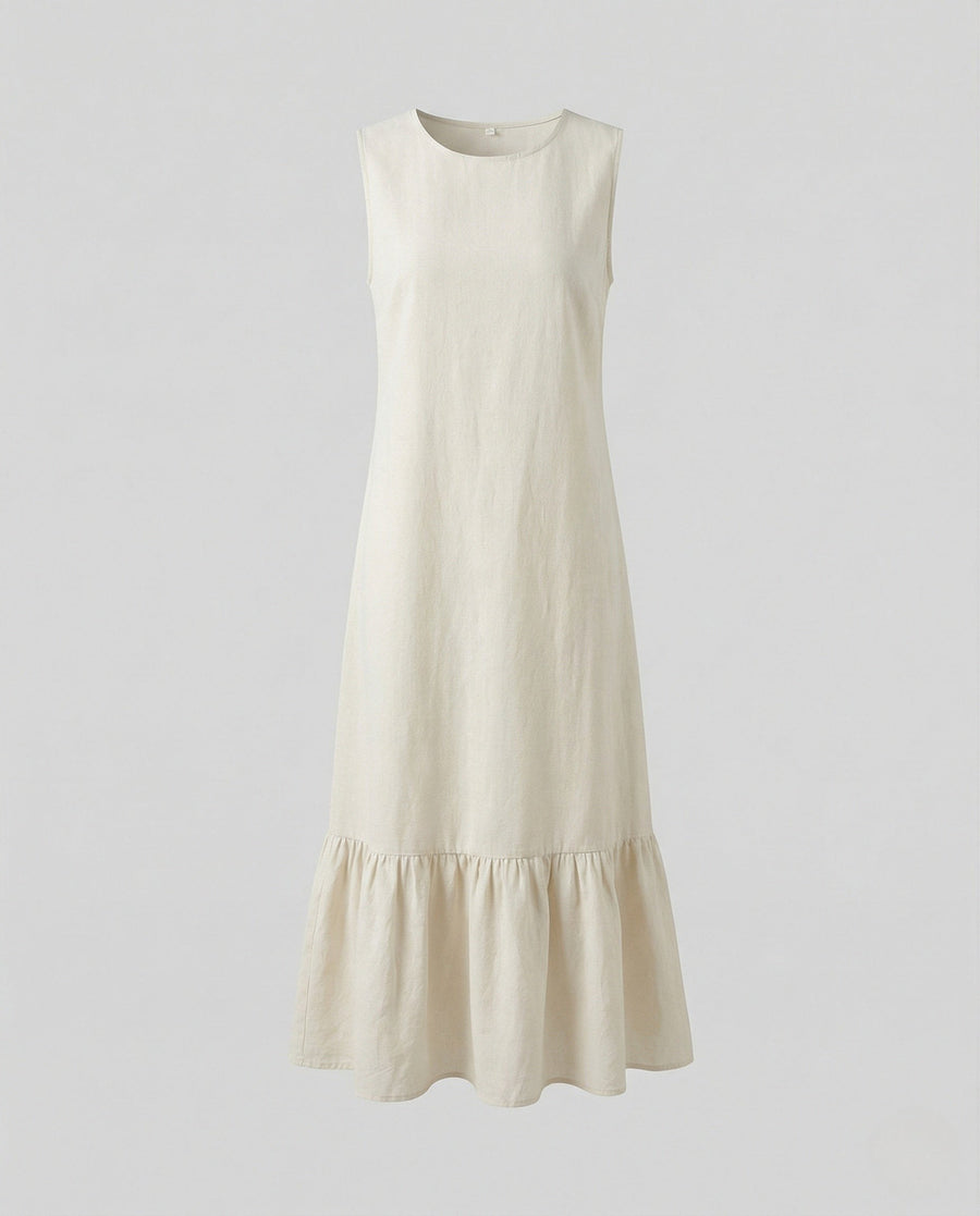 Zara Linen Blend Maxi Dress with Pockets in Beige