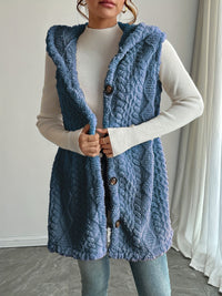 Zara Vest with Button Front and Hood in Haze Blue