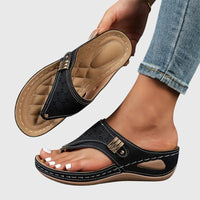 Zara Women's Embroidered Wedge Thong Sandals Slip-On in Black