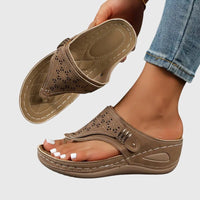 Zara Women's Embroidered Wedge Thong Sandals Slip-On in Brown