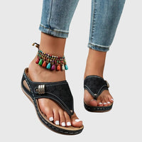 Zara Women's Embroidered Wedge Thong Sandals Slip-On in Khaki