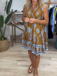 Zara Women's Halter Neck Swing Dress Boho Print Sleeveless Summer Mini in Brown