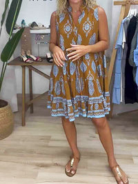 Zara Women's Halter Neck Swing Dress Boho Print Sleeveless Summer Mini in Brown