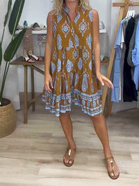 Zara Women's Halter Neck Swing Dress Boho Print Sleeveless Summer Mini