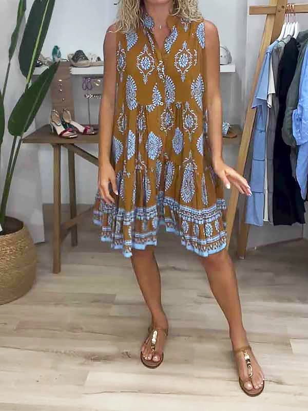 Zara Women's Halter Neck Swing Dress Boho Print Sleeveless Summer Mini