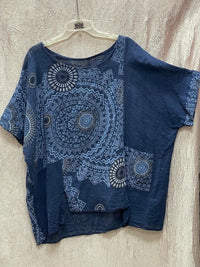 Zara Women's Mandala Print Short Sleeve Wide Leg Trouser Set in Blue