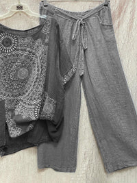 Zara Women's Mandala Print Short Sleeve Wide Leg Trouser Set in Grey