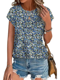 Zara Women's Printed Short Sleeve Blouse Floral Casual Top in Blue floral