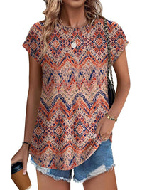 Zara Women's Printed Short Sleeve Blouse Floral Casual Top in Boho print