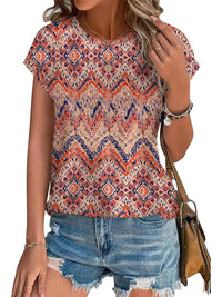 Zara Women's Printed Short Sleeve Blouse Floral Casual Top in Boho print