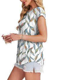 Zara Women's Printed Short Sleeve Blouse Floral Casual Top in Colourful leaf