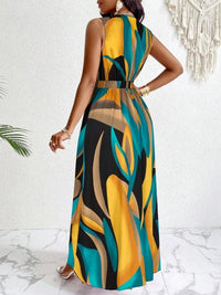 Zara Women's V-Neck Sleeveless Belted Maxi Dress Printed