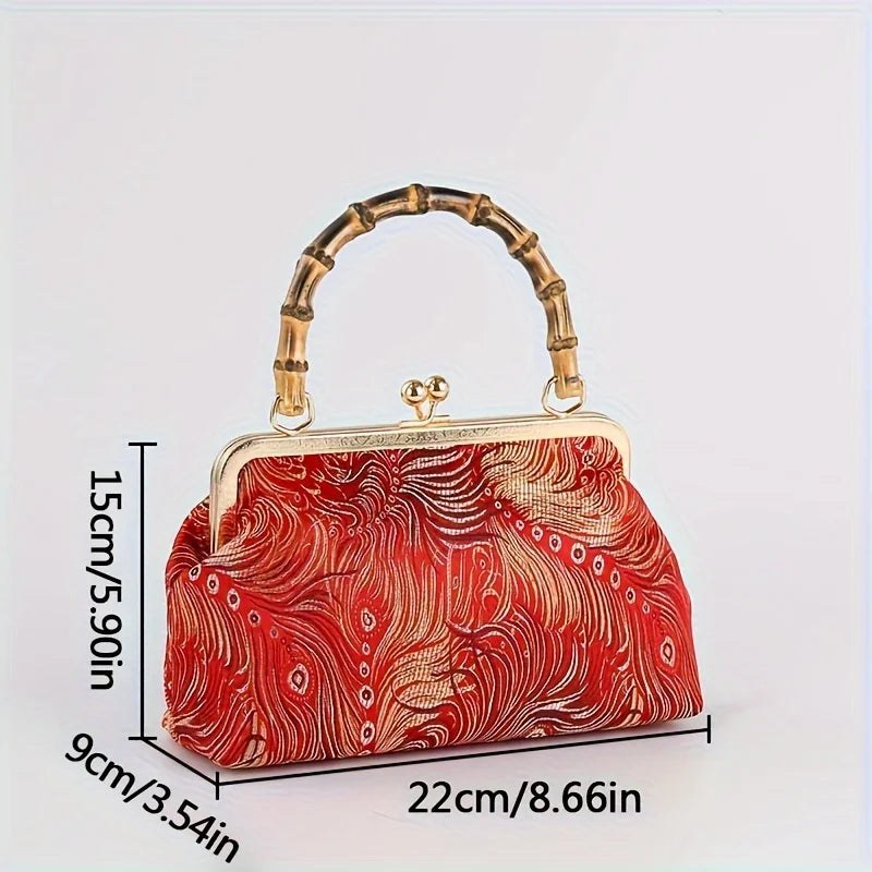 Zaria Bamboo Handle Purse in Crimson