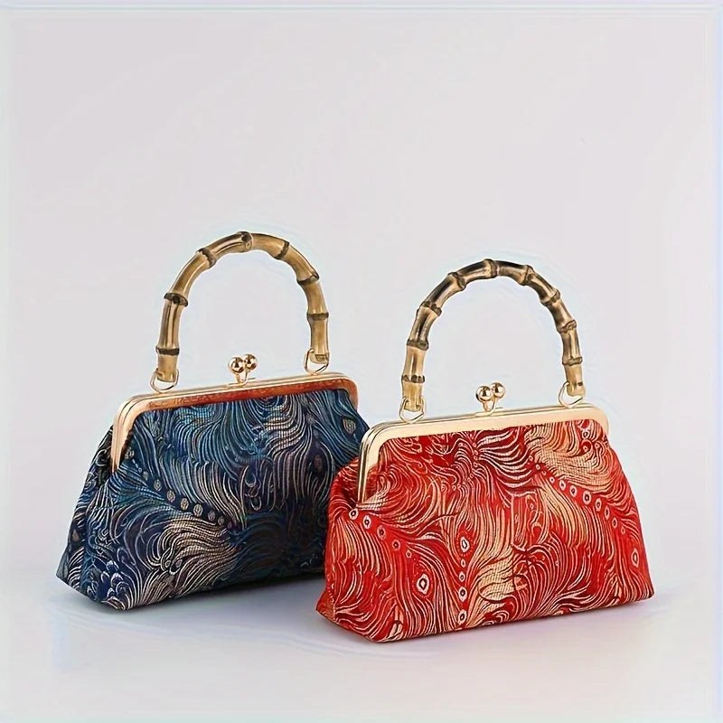 Zaria Bamboo Handle Purse in Crimson