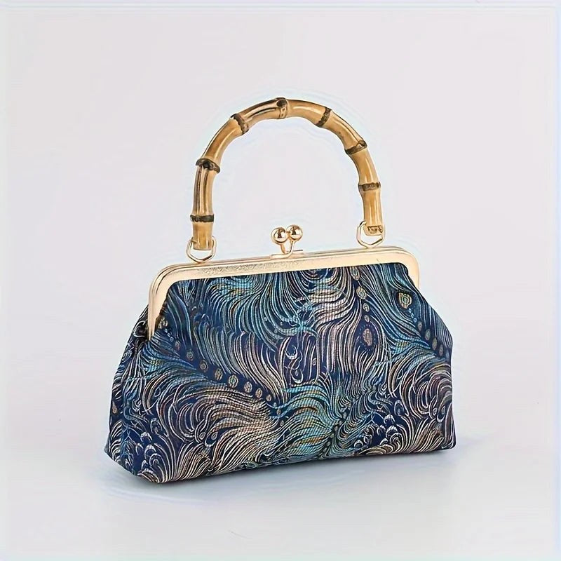 Zaria Bamboo Handle Purse in Velvet Blue
